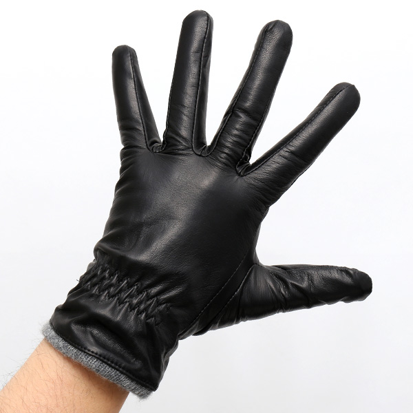  手袋 メンズ 本革 レザー カシミヤ混 カシミア混 ブラック 黒 黒色 手袋 ラムスキン(イタリア製羊革) グローブ KURODA(クロダ)