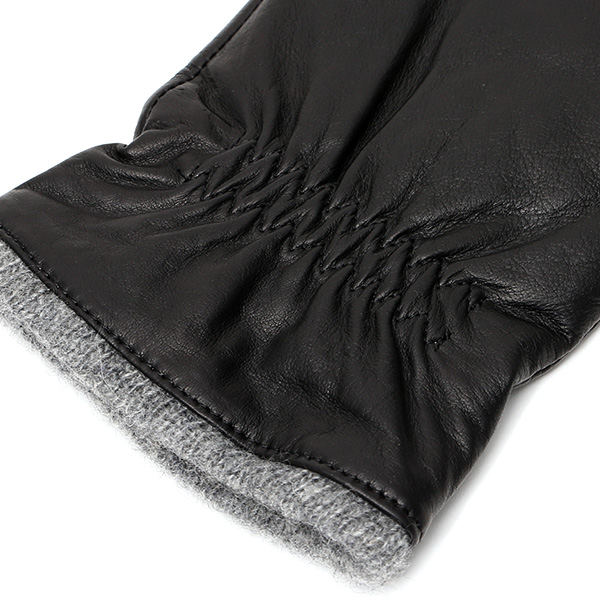  手袋 メンズ 本革 レザー カシミヤ混 カシミア混 ブラック 黒 黒色 手袋 ラムスキン(イタリア製羊革) グローブ KURODA(クロダ)