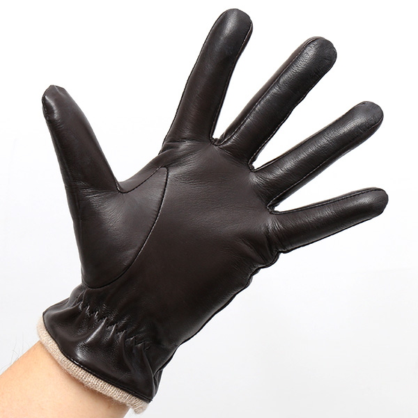  手袋 メンズ 本革 レザー カシミヤ混 カシミア混 ダークブラウン ブラウン 茶 茶色 手袋 ラムスキン(イタリア製羊革) グローブ KURODA(クロダ)