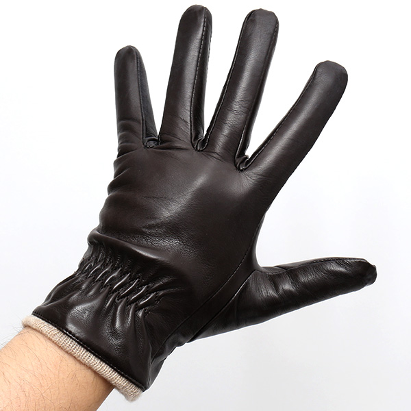  手袋 メンズ 本革 レザー カシミヤ混 カシミア混 ダークブラウン ブラウン 茶 茶色 手袋 ラムスキン(イタリア製羊革) グローブ KURODA(クロダ)