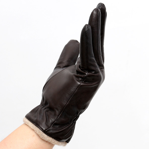  手袋 メンズ 本革 レザー カシミヤ混 カシミア混 ダークブラウン ブラウン 茶 茶色 手袋 ラムスキン(イタリア製羊革) グローブ KURODA(クロダ)