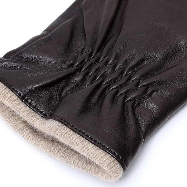  手袋 メンズ 本革 レザー カシミヤ混 カシミア混 ダークブラウン ブラウン 茶 茶色 手袋 ラムスキン(イタリア製羊革) グローブ KURODA(クロダ)