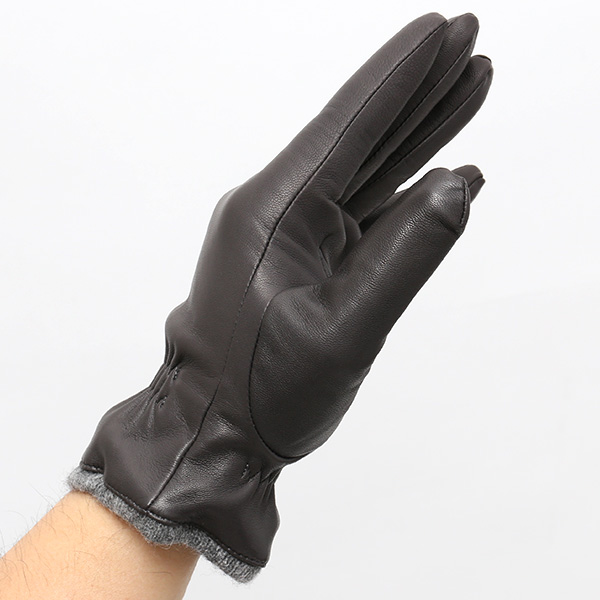  手袋 メンズ 本革 レザー カシミヤ混 カシミア混 ダークグレー グレー グレイ 灰色 手袋 ラムスキン(イタリア製羊革) グローブ KURODA(クロダ)