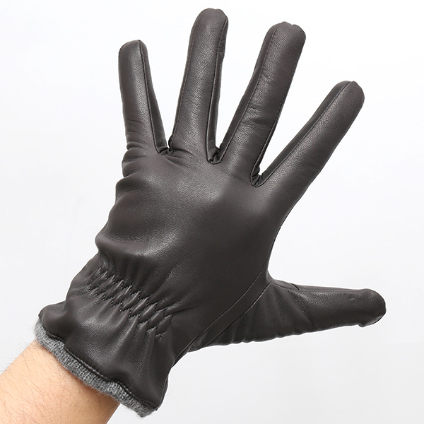  手袋 メンズ 本革 レザー カシミヤ混 カシミア混 ダークグレー グレー グレイ 灰色 手袋 ラムスキン(イタリア製羊革) グローブ KURODA(クロダ)