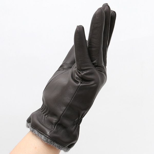  手袋 メンズ 本革 レザー カシミヤ混 カシミア混 ダークグレー グレー グレイ 灰色 手袋 ラムスキン(イタリア製羊革) グローブ KURODA(クロダ)