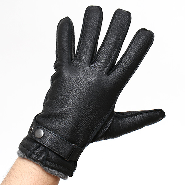  手袋 メンズ 本革 レザー カシミヤ混 カシミア混 ブラック 黒 黒色 手袋 ディアスキン(鹿革) グローブ KURODA(クロダ)