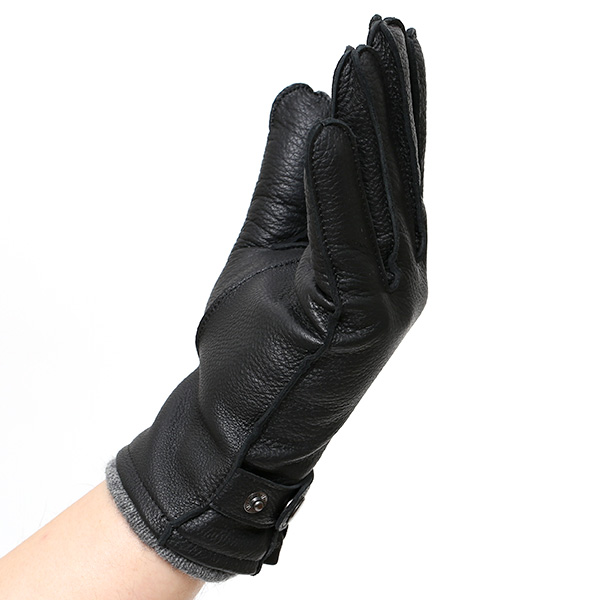  手袋 メンズ 本革 レザー カシミヤ混 カシミア混 ブラック 黒 黒色 手袋 ディアスキン(鹿革) グローブ KURODA(クロダ)