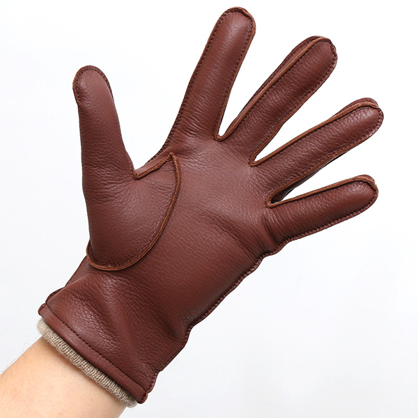  手袋 メンズ 本革 レザー カシミヤ混 カシミア混 ブラウン 茶 茶色 手袋 ディアスキン(鹿革) グローブ KURODA(クロダ)