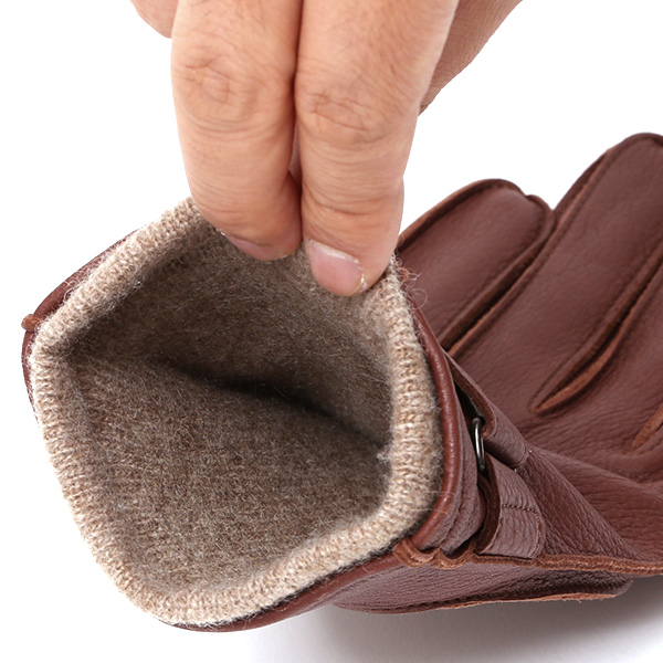  手袋 メンズ 本革 レザー カシミヤ混 カシミア混 ブラウン 茶 茶色 手袋 ディアスキン(鹿革) グローブ KURODA(クロダ)