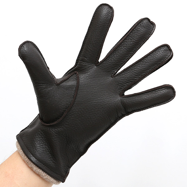  手袋 メンズ 本革 レザー カシミヤ混 カシミア混 ダークブラウン ブラウン 茶 茶色 手袋 ディアスキン(鹿革) グローブ KURODA(クロダ)