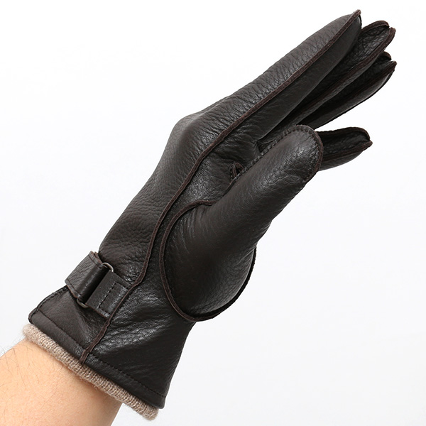  手袋 メンズ 本革 レザー カシミヤ混 カシミア混 ダークブラウン ブラウン 茶 茶色 手袋 ディアスキン(鹿革) グローブ KURODA(クロダ)