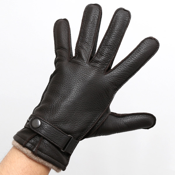  手袋 メンズ 本革 レザー カシミヤ混 カシミア混 ダークブラウン ブラウン 茶 茶色 手袋 ディアスキン(鹿革) グローブ KURODA(クロダ)