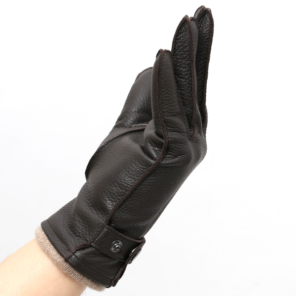  手袋 メンズ 本革 レザー カシミヤ混 カシミア混 ダークブラウン ブラウン 茶 茶色 手袋 ディアスキン(鹿革) グローブ KURODA(クロダ)