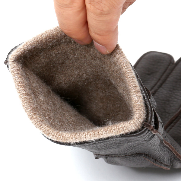  手袋 メンズ 本革 レザー カシミヤ混 カシミア混 ダークブラウン ブラウン 茶 茶色 手袋 ディアスキン(鹿革) グローブ KURODA(クロダ)