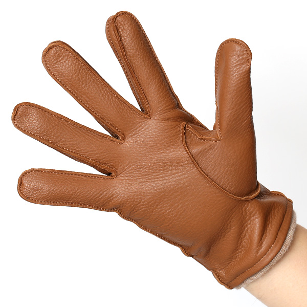  手袋 メンズ 本革 レザー カシミヤ混 カシミア混 キャメル ブラウン 茶 茶色 手袋 ディアスキン(鹿革) グローブ KURODA(クロダ)