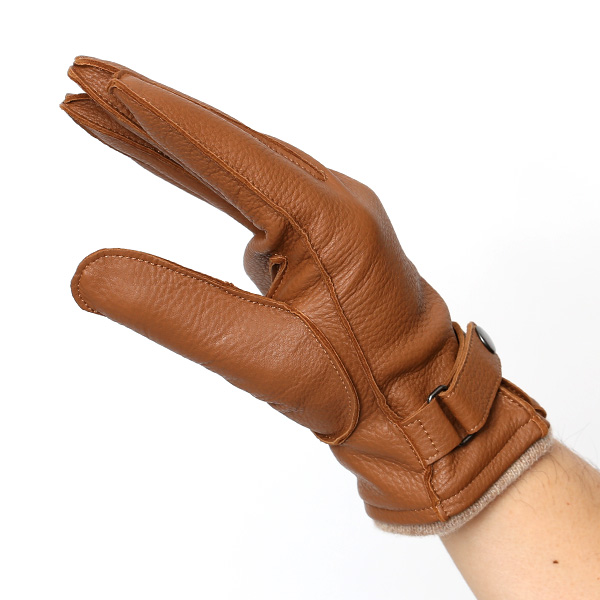  手袋 メンズ 本革 レザー カシミヤ混 カシミア混 キャメル ブラウン 茶 茶色 手袋 ディアスキン(鹿革) グローブ KURODA(クロダ)
