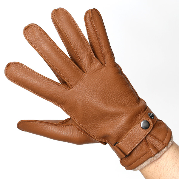 手袋 メンズ 本革 レザー カシミヤ混 カシミア混 キャメル ブラウン 茶 茶色 手袋 ディアスキン(鹿革) グローブ KURODA(クロダ)