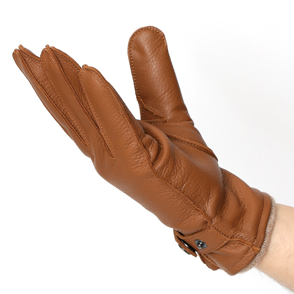  手袋 メンズ 本革 レザー カシミヤ混 カシミア混 キャメル ブラウン 茶 茶色 手袋 ディアスキン(鹿革) グローブ KURODA(クロダ)