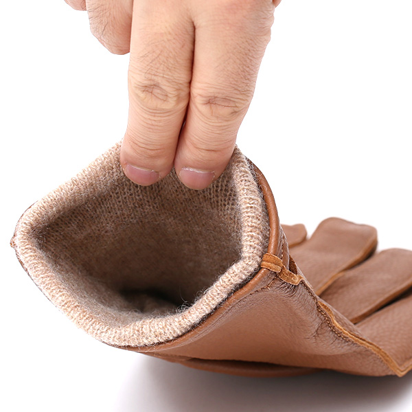  手袋 メンズ 本革 レザー カシミヤ混 カシミア混 キャメル ブラウン 茶 茶色 手袋 ディアスキン(鹿革) グローブ KURODA(クロダ)