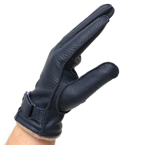  手袋 メンズ 本革 レザー カシミヤ混 カシミア混 ブルー ネイビー 青色 手袋 ディアスキン(鹿革) グローブ KURODA(クロダ)