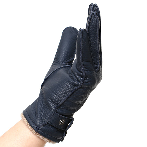  手袋 メンズ 本革 レザー カシミヤ混 カシミア混 ブルー ネイビー 青色 手袋 ディアスキン(鹿革) グローブ KURODA(クロダ)