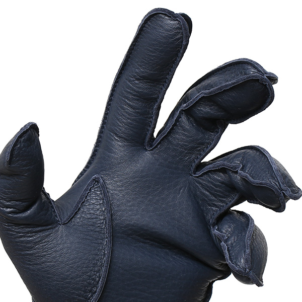  手袋 メンズ 本革 レザー カシミヤ混 カシミア混 ブルー ネイビー 青色 手袋 ディアスキン(鹿革) グローブ KURODA(クロダ)