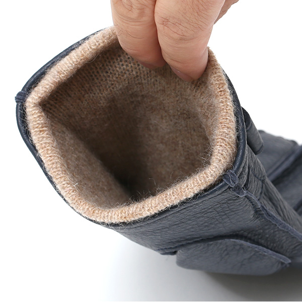  手袋 メンズ 本革 レザー カシミヤ混 カシミア混 ブルー ネイビー 青色 手袋 ディアスキン(鹿革) グローブ KURODA(クロダ)