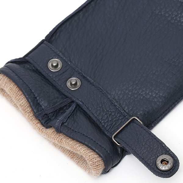  手袋 メンズ 本革 レザー カシミヤ混 カシミア混 ブルー ネイビー 青色 手袋 ディアスキン(鹿革) グローブ KURODA(クロダ)