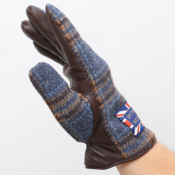  ブリティッシュウール 手袋 メンズ 本革 レザー スマートフォン対応 スマホ ブルー ネイビー 青色 手袋 グローブ KURODA(クロダ)