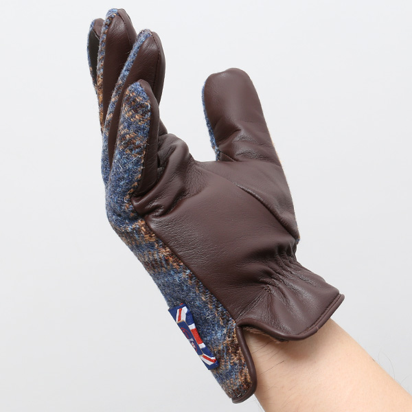  ブリティッシュウール 手袋 メンズ 本革 レザー スマートフォン対応 スマホ ブルー ネイビー 青色 手袋 グローブ KURODA(クロダ)