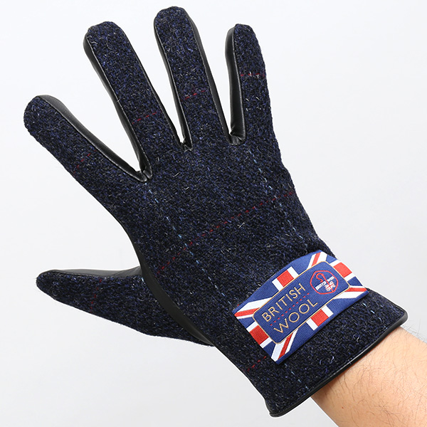  ブリティッシュウール 手袋 メンズ 本革 レザー スマートフォン対応 スマホ ブルー ネイビー 青色 手袋 グローブ KURODA(クロダ)