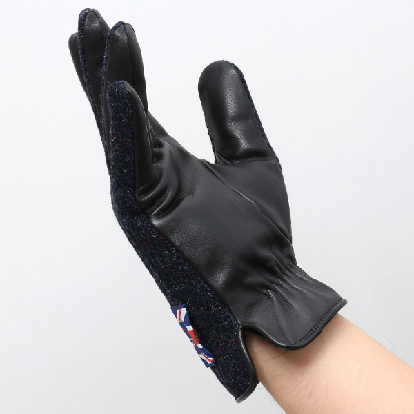  ブリティッシュウール 手袋 メンズ 本革 レザー スマートフォン対応 スマホ ブルー ネイビー 青色 手袋 グローブ KURODA(クロダ)