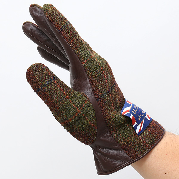 ブリティッシュウール 手袋 メンズ 本革 レザー スマートフォン対応 スマホ グリーン 緑色 手袋 グローブ KURODA(クロダ)