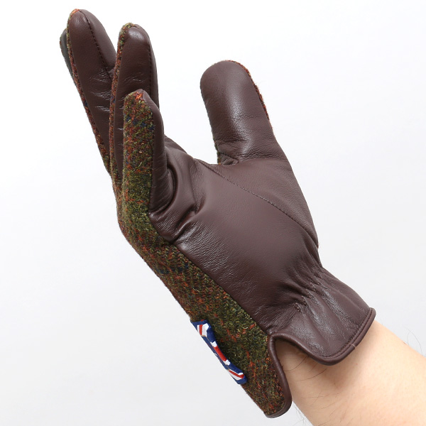 ブリティッシュウール 手袋 メンズ 本革 レザー スマートフォン対応 スマホ グリーン 緑色 手袋 グローブ KURODA(クロダ)