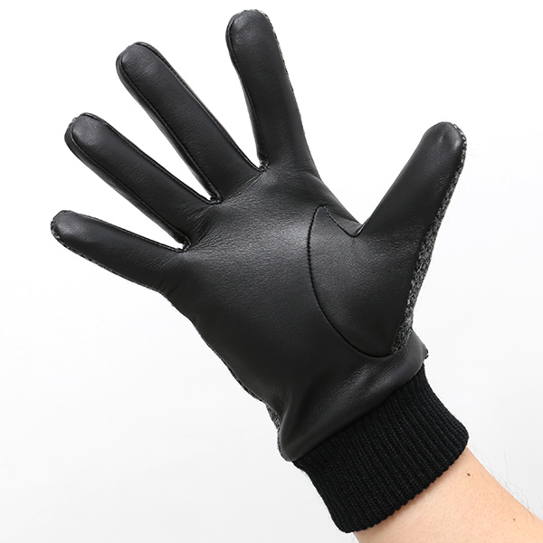  ハリスツイード 手袋 メンズ 本革 レザー スマートフォン対応 ブラック 黒 黒色 ウール 手袋 グローブ KURODA(クロダ)