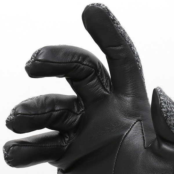  ハリスツイード 手袋 メンズ 本革 レザー スマートフォン対応 ブラック 黒 黒色 ウール 手袋 グローブ KURODA(クロダ)