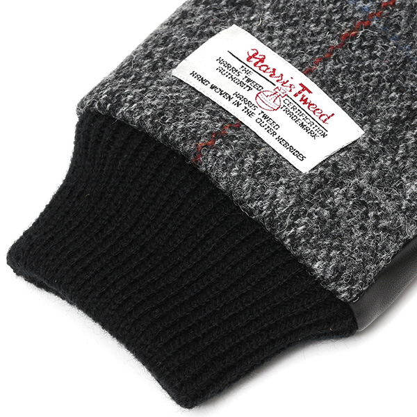  ハリスツイード 手袋 メンズ 本革 レザー スマートフォン対応 ブラック 黒 黒色 ウール 手袋 グローブ KURODA(クロダ)