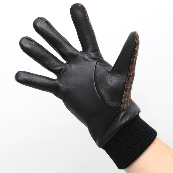  ハリスツイード 手袋 メンズ 本革 レザー スマートフォン対応 ブラウン 茶 茶色 ウール 手袋 グローブ KURODA(クロダ)