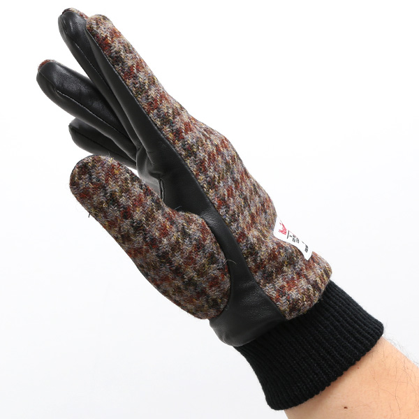  ハリスツイード 手袋 メンズ 本革 レザー スマートフォン対応 ブラウン 茶 茶色 ウール 手袋 グローブ KURODA(クロダ)