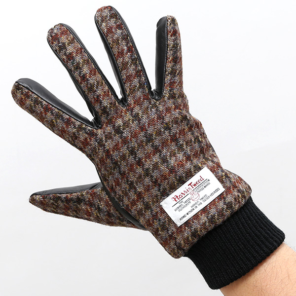  ハリスツイード 手袋 メンズ 本革 レザー スマートフォン対応 ブラウン 茶 茶色 ウール 手袋 グローブ KURODA(クロダ)