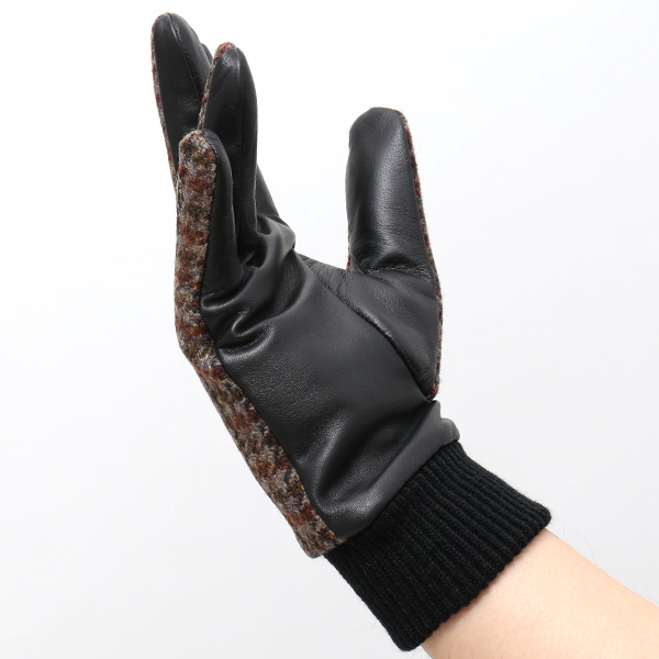  ハリスツイード 手袋 メンズ 本革 レザー スマートフォン対応 ブラウン 茶 茶色 ウール 手袋 グローブ KURODA(クロダ)