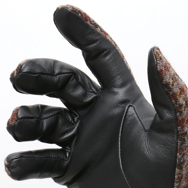  ハリスツイード 手袋 メンズ 本革 レザー スマートフォン対応 ブラウン 茶 茶色 ウール 手袋 グローブ KURODA(クロダ)