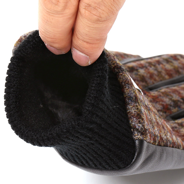  ハリスツイード 手袋 メンズ 本革 レザー スマートフォン対応 ブラウン 茶 茶色 ウール 手袋 グローブ KURODA(クロダ)