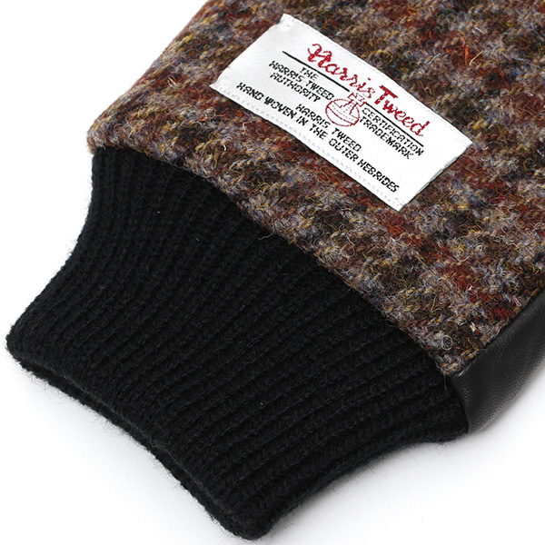  ハリスツイード 手袋 メンズ 本革 レザー スマートフォン対応 ブラウン 茶 茶色 ウール 手袋 グローブ KURODA(クロダ)