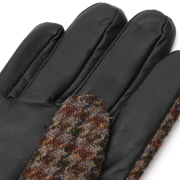  ハリスツイード 手袋 メンズ 本革 レザー スマートフォン対応 ブラウン 茶 茶色 ウール 手袋 グローブ KURODA(クロダ)
