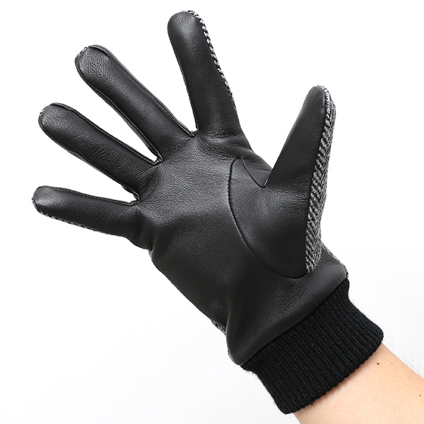  ハリスツイード 手袋 メンズ 本革 レザー スマートフォン対応 グレー グレイ 灰色 ウール 手袋 グローブ KURODA(クロダ)