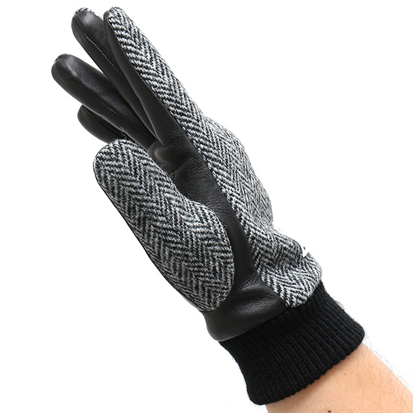  ハリスツイード 手袋 メンズ 本革 レザー スマートフォン対応 グレー グレイ 灰色 ウール 手袋 グローブ KURODA(クロダ)