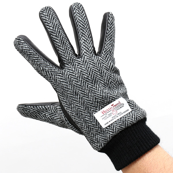  ハリスツイード 手袋 メンズ 本革 レザー スマートフォン対応 グレー グレイ 灰色 ウール 手袋 グローブ KURODA(クロダ)