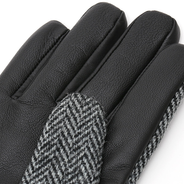  ハリスツイード 手袋 メンズ 本革 レザー スマートフォン対応 グレー グレイ 灰色 ウール 手袋 グローブ KURODA(クロダ)