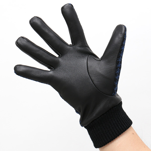  ハリスツイード 手袋 メンズ 本革 レザー スマートフォン対応 ブルー ネイビー 青色 ウール 手袋 グローブ KURODA(クロダ)